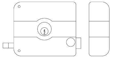 Safety Rim Lock with stop latch - technical drawing