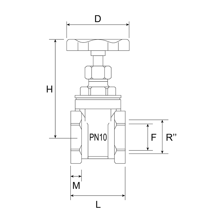 Saracinesca ottone tipo leggero fxf PN10 - disegno tecnico