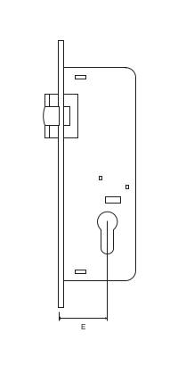 Mortise lock 1 turn with roller - technical drawing