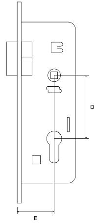Mortise lock 2 turns with latch - technical drawing
