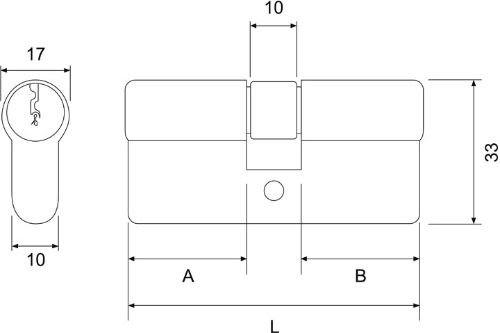 Security brass cylinder - technical drawing